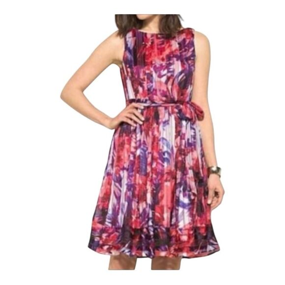 Luxe by Carmen Marc Valvo Sleeveless Multicolor Tie Waist Artsy Dress Size 14W - Picture 1 of 9